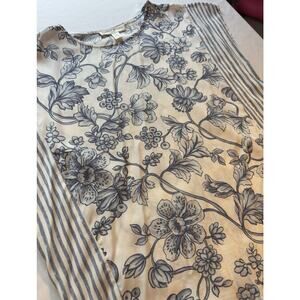 Floral & Vine by Spense Blue Floral Striped Viscose Short Sleeve Blouse S